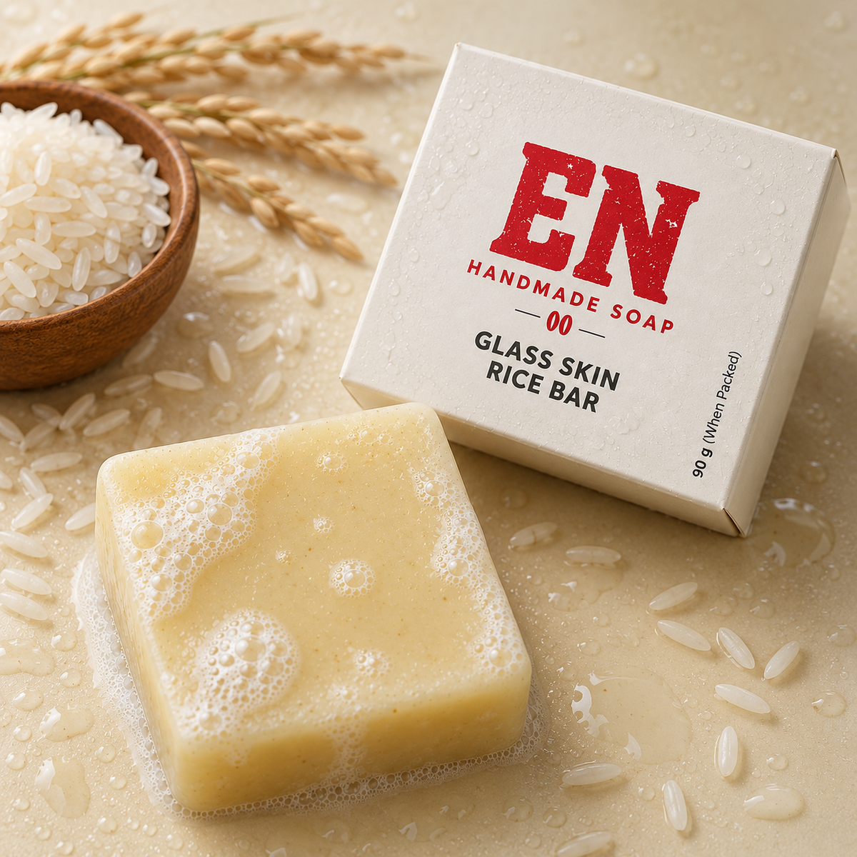 EN Handmade Soap – Glass Skin Rice Bar | Rice & Goat Milk Soap, 90 g