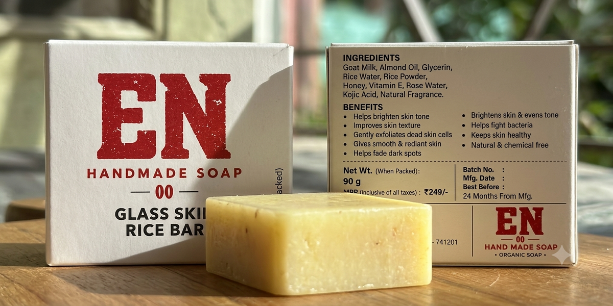EN Handmade Soap – Glass Skin Rice Bar | Rice & Goat Milk Soap, 90 g