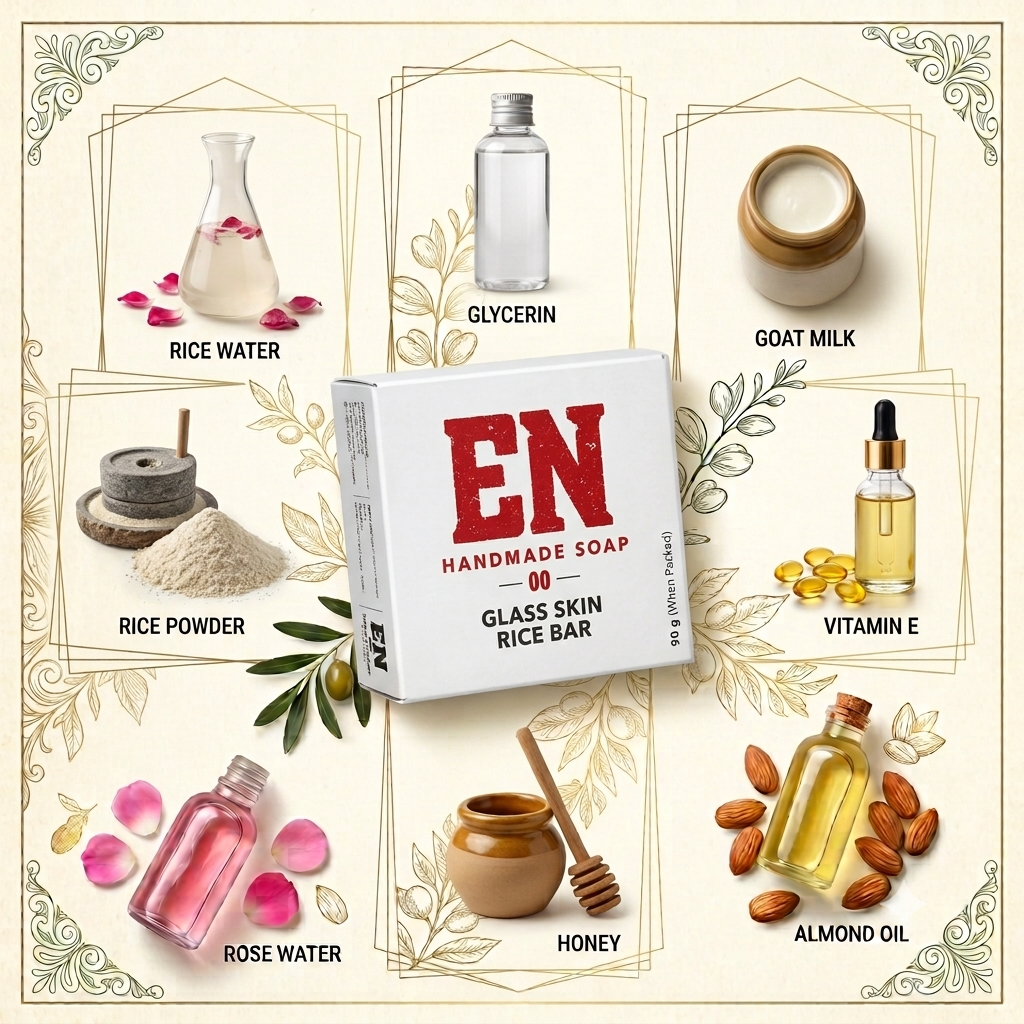 EN Handmade Soap – Glass Skin Rice Bar | Rice & Goat Milk Soap, 90 g