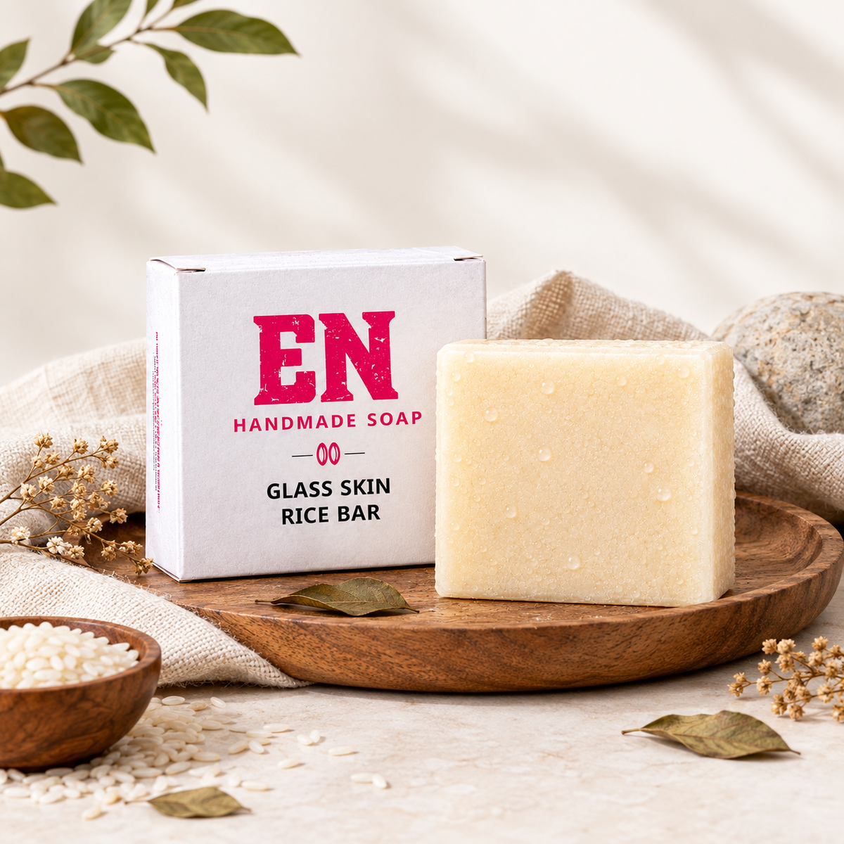 EN Handmade Soap – Glass Skin Rice Bar | Rice & Goat Milk Soap, 90 g